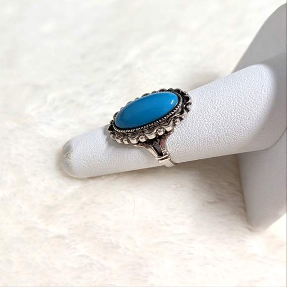 Vintage Sterling Silver And Turquoise Cabachon Women's Ring - Picture 3 of 9